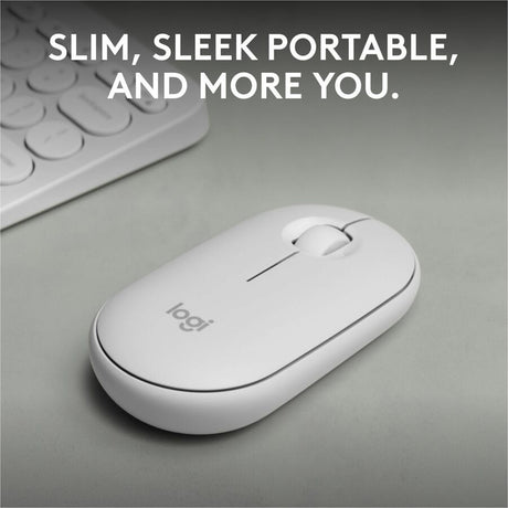 Logitech Pebble Mouse 2 M350s Slim Bluetooth Wireless Mouse, Portable, Customizable Button, Quiet Clicks, Tonal White — 910-007022