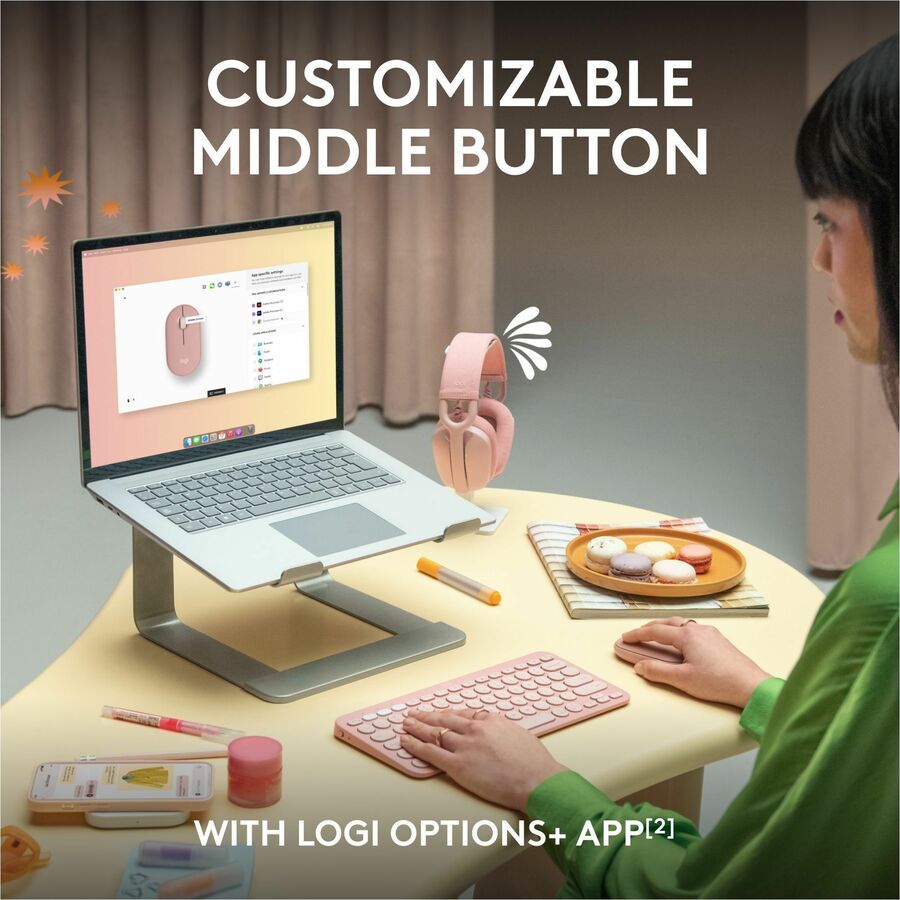 Logitech Pebble Mouse 2 M350s Slim Bluetooth Wireless Mouse, Portable, Customizable Button, Quiet Clicks, Tonal White — 910-007022