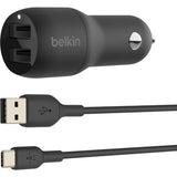 Belkin BoostCharge Dual USB-A Car Charger 24W + USB-A to USB-C Cable — CCE001bt1MBK