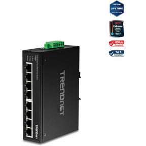 TRENDnet 8-Port Industrial Unmanaged Fast Ethernet DIN-Rail Switch; TI-E80 8 x Fast Ethernet Ports; 1.6Gbps Switching Capacity;8 Port Network Fast Ethernet Switch;IP30 Metal Switch;Lifetime Protection — TI-E80