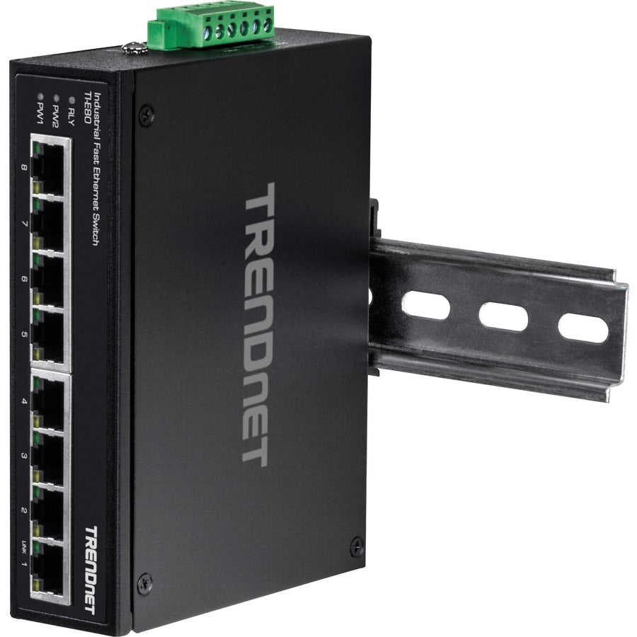 TRENDnet 8-Port Industrial Unmanaged Fast Ethernet DIN-Rail Switch; TI-E80 8 x Fast Ethernet Ports; 1.6Gbps Switching Capacity;8 Port Network Fast Ethernet Switch;IP30 Metal Switch;Lifetime Protection — TI-E80