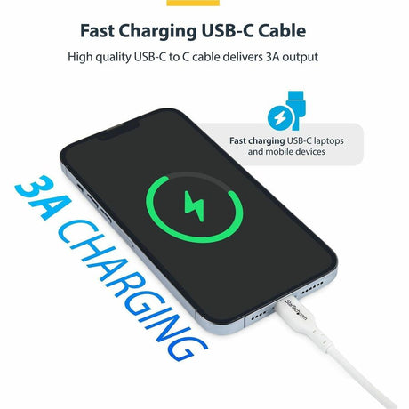 StarTech.com 10ft (3m) White USB-C Charging Cable, USB 2.0 Type-C Laptop Charger Cord, 60W Power Delivery, TPE Jacket, Data Transfer Cable — USB2CC10FWHE
