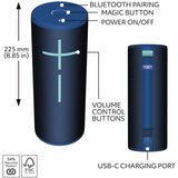 Ultimate Ears MEGABOOM 4 Portable Waterproof Bluetooth Speaker With Powerful 360-Degree Sound and Thundering Bass, Floating Speaker With 20-Hour Battery and 147ft (45m) Range, Blue — 984-001989