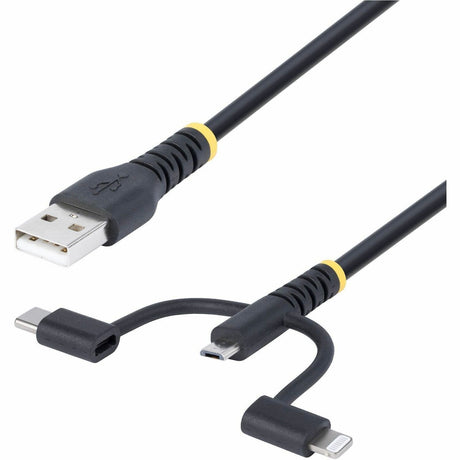 StarTech.com 3.3ft (1m) Rugged USB Multi Charging Cable, USB to Lightning/Micro-USB/Type-C, Apple MFi, Aramid Jacket, 3-in-1 Charger Cord — RLTCUB1MBK