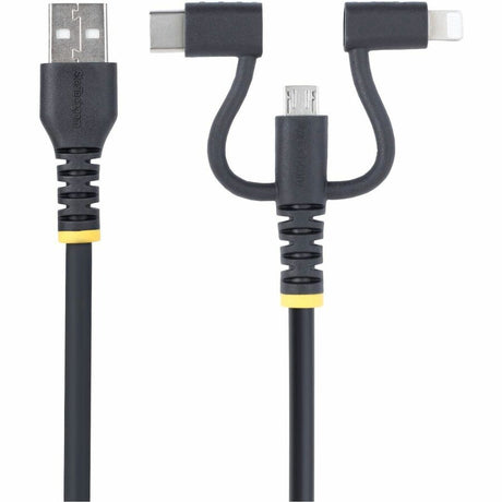 StarTech.com 3.3ft (1m) Rugged USB Multi Charging Cable, USB to Lightning/Micro-USB/Type-C, Apple MFi, Aramid Jacket, 3-in-1 Charger Cord — RLTCUB1MBK