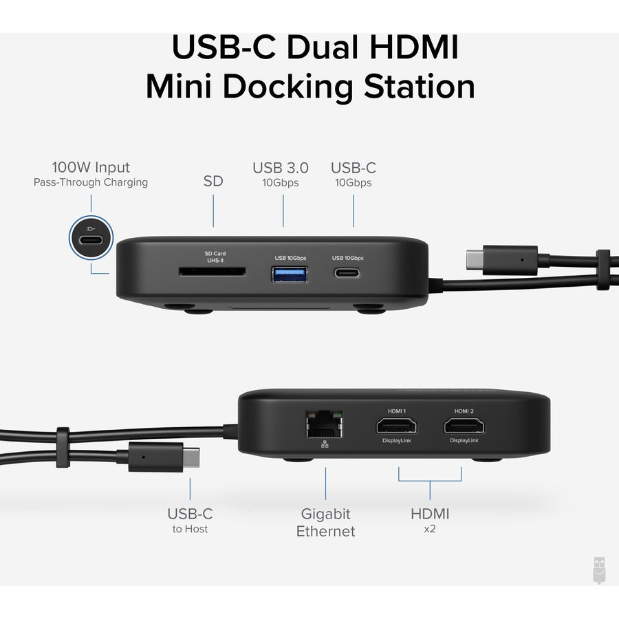 Plugable 7-in-1 USB C Docking Station Dual Monitor - Dual HDMI Dock is Compatible with Mac and Windows — USBC-6950PDZ