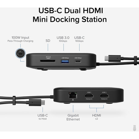 Plugable 7-in-1 USB C Docking Station Dual Monitor - Dual HDMI Dock is Compatible with Mac and Windows — USBC-6950PDZ