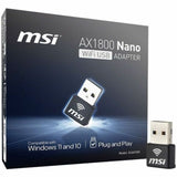 MSI GUAX18N IEEE 802.11 a/b/g/n/ac/ax Dual Band Wi-Fi Adapter for Computer, Notebook — AX1800NANOWIFIUSB