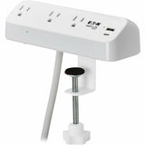 Eaton Tripp Lite Series Protect It! 3-Outlet Surge Protector with USB-A and USB-C Ports - 5-15R Outlets, 900 Joules, 20W PD Charging, Desk Clamp, 8 ft. (2.4 m) Braided Cord, White — TLP308U20CLAMP