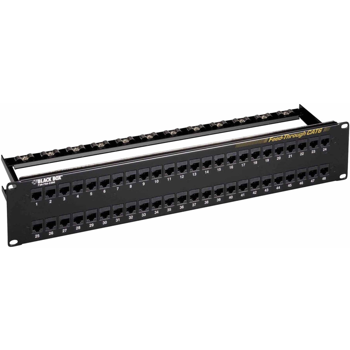 Black Box CAT6 Feed-Through Patch Panel - 2U, Unshielded, 48-Port — JPM820A