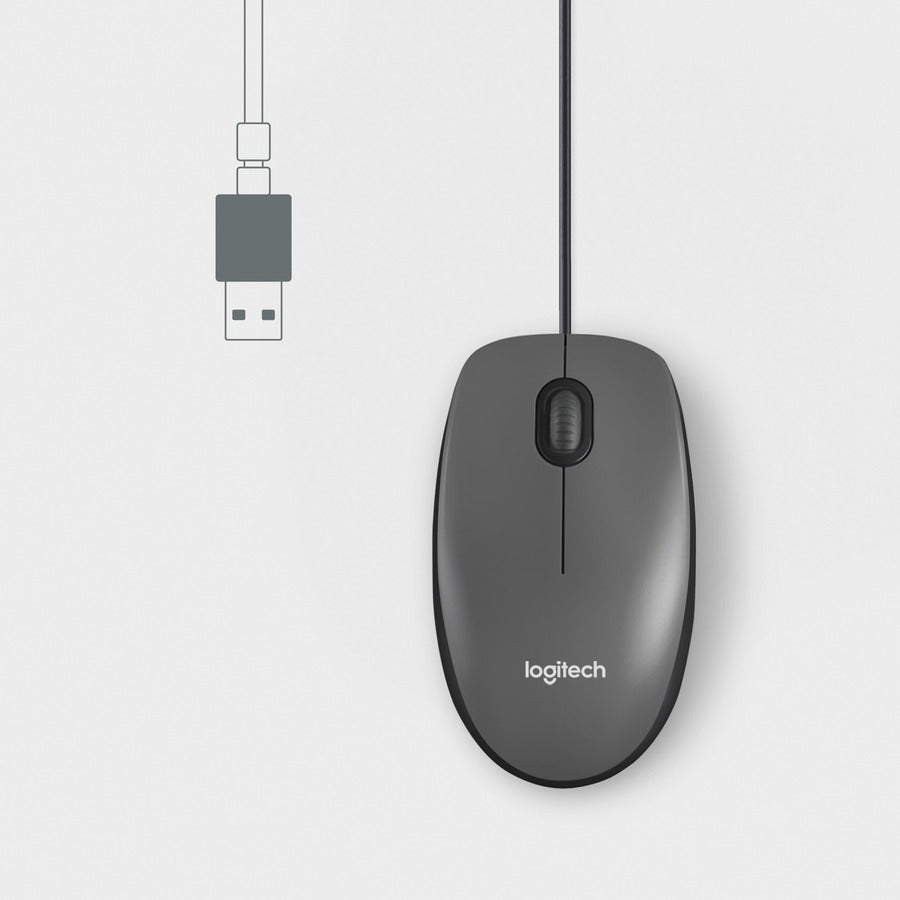Logitech M100 Wired USB Mouse, 3-Buttons,1000 DPI Optical Tracking, Ambidextrous, Compatible with PC, Mac, Laptop (Gray) — 910-001601