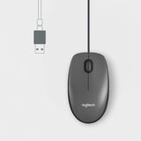 Logitech M100 Wired USB Mouse, 3-Buttons,1000 DPI Optical Tracking, Ambidextrous, Compatible with PC, Mac, Laptop (Gray) — 910-001601