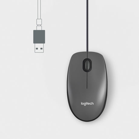 Logitech M100 Wired USB Mouse, 3-Buttons,1000 DPI Optical Tracking, Ambidextrous, Compatible with PC, Mac, Laptop (Gray) — 910-001601