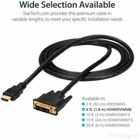 StarTech.com HDMI to DVI Cable - 6 ft / 2m - HDMI to DVI-D Cable - HDMI Monitor Cable - HDMI to DVI Adapter Cable — HDMIDVIMM6