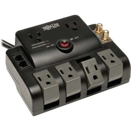 Eaton Tripp Lite Series Protect It! 6-Outlet Surge Protector - 4 Rotating Outlets, 5-15P Input, 1440 Joules, Tel/Modem/Coax Protection, Black — TLP606RNET