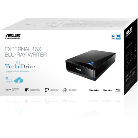 Asus Turbo Drive BW-16D1X-U Blu-ray Writer - External - Black — BW-16D1X-U/BLK/G/AS/P2G
