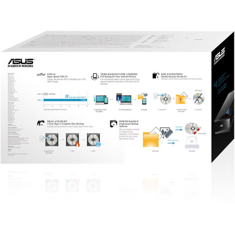 Asus Turbo Drive BW-16D1X-U Blu-ray Writer - External - Black — BW-16D1X-U/BLK/G/AS/P2G