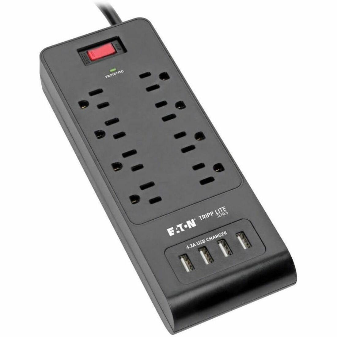 Eaton Tripp Lite Series 8-Outlet Surge Protector with 4 USB Ports (4.2A Shared) - 6 ft. (1.83 m) Cord, 1800 Joules, Black — TLP864USBB
