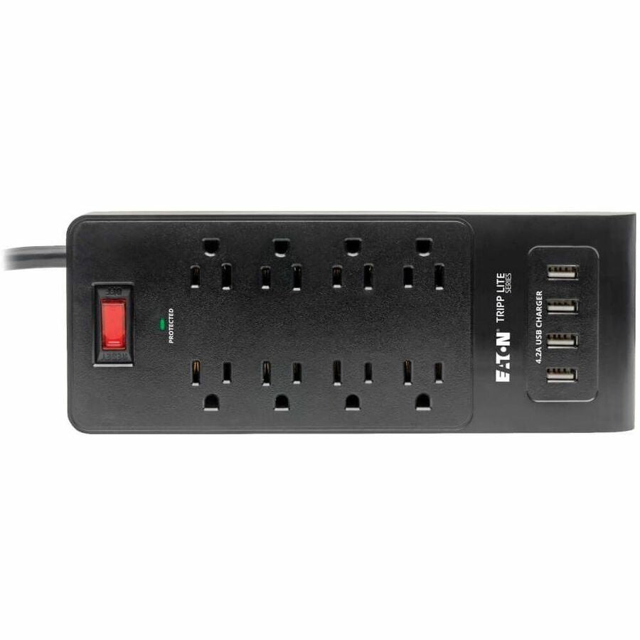 Eaton Tripp Lite Series 8-Outlet Surge Protector with 4 USB Ports (4.2A Shared) - 6 ft. (1.83 m) Cord, 1800 Joules, Black — TLP864USBB