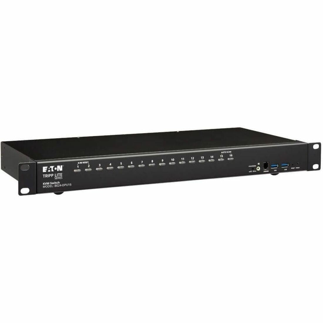 Eaton Tripp Lite Series 16-Port DisplayPort/USB KVM Switch with Audio/Video and USB Peripheral Sharing, 4K 60 Hz, 1U Rack-Mount, TAA — B024-DPU16