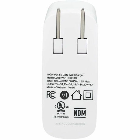 Eaton Tripp Lite Series Compact 1-Port USB-C Wall Charger - GaN Technology, 100W PD3.0 Charging, White — U280-W01-100C1G