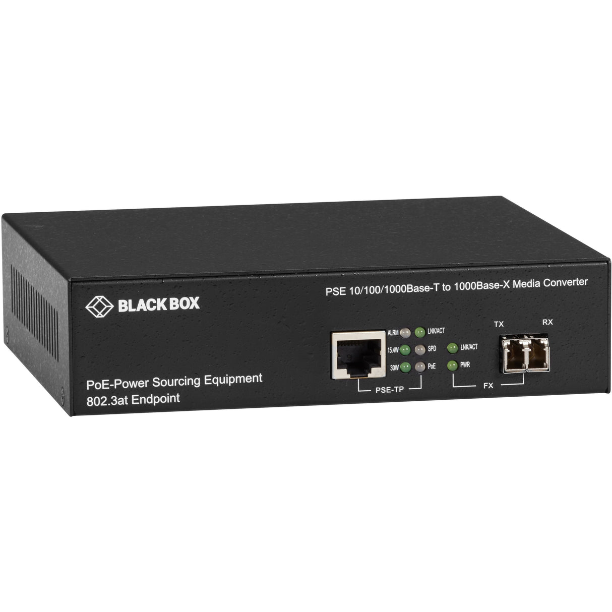 Black Box 10/100/1000B-T PoE PSE To 1000B-X Media Converter — LPS500A-MM-LC-R3