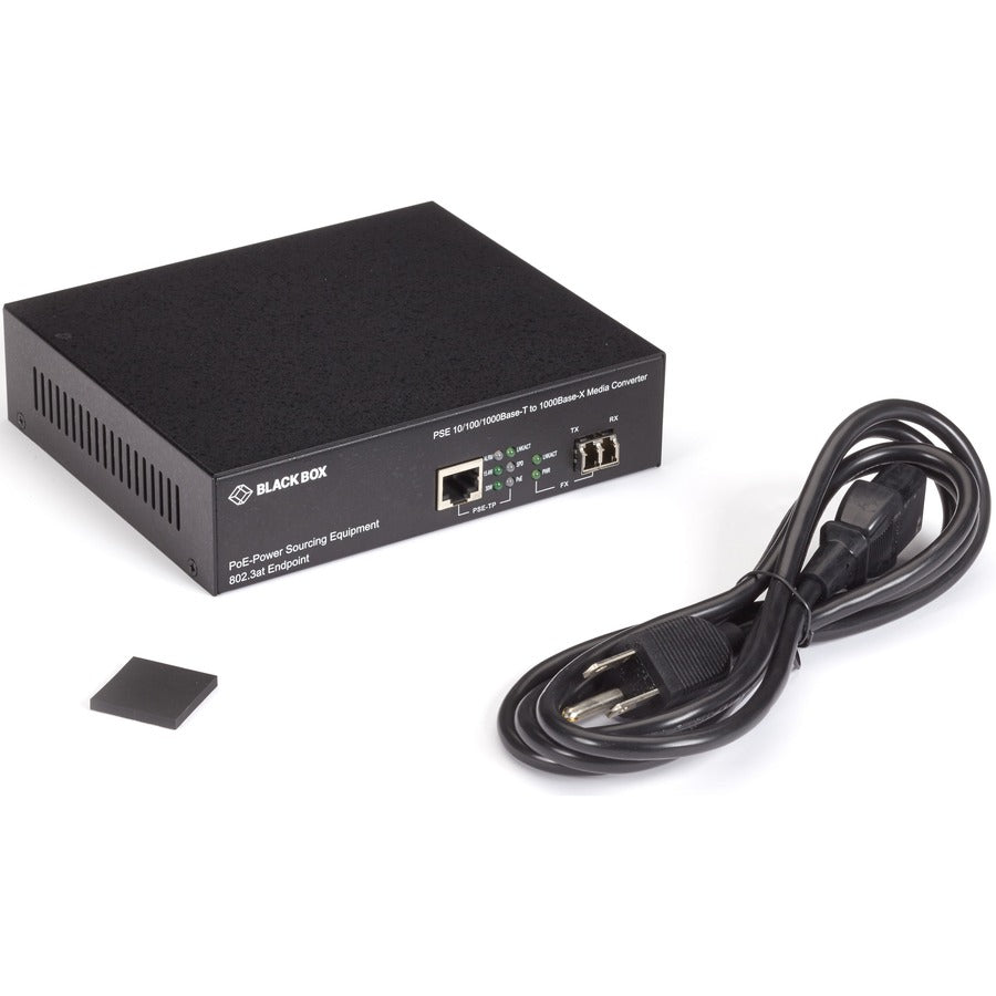 Black Box 10/100/1000B-T PoE PSE To 1000B-X Media Converter — LPS500A-MM-LC-R3
