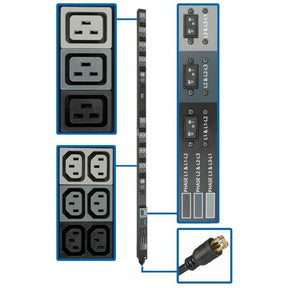 Eaton Tripp Lite Series 8.6kW 208/120V 3-Phase Basic PDU - 48 Outlets (36 C13, 6 C19, 6 5-15/20R), L21-30P Input, 6 ft. Cord, 70 in. 0U Rack — PDU3V6L2130