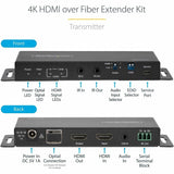 StarTech.com 4K HDMI over Fiber Extender Kit, 4K 60Hz, 3300ft (1km) Single Mode/1000ft (300m) Multimode LC Fiber Optic, HDR, IR Extender — ST121HD20FXA2