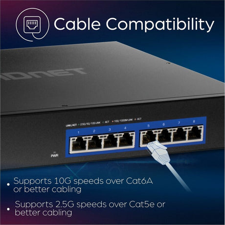 TRENDnet 8-Port 10G Switch, TEG-S708, 8 x 10G RJ-45 Ports, 160Gbps Switching Capacity Rack mountable, Ethernet Splitter, NDAA & TAA Compliant, Lifetime Protection, Black — TEG-S708