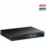 TRENDnet 10-Port Gigabit Web Smart PoE++ Switch, TPE-1020SB, 8 x Gigabit 95W PoE++ Ports, 2 Gigabit SFP Ports, 180W PoE Power Budget, Lifetime Protection, Black — TPE-1020SB
