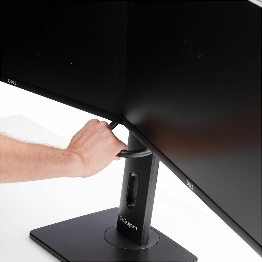 StarTech.com Crossbar Dual Monitor Desk Stand For 27inch Screens, Max Cap 26.4lb, VESA Mount 75x75/100x100, Toolless Height Adjustment — 2MC1S-MONITOR-STAND