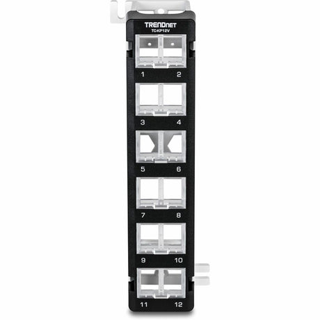 TRENDnet 12-Port Blank Angled Wall Mount Keystone Patch Panel, TC-KP12V, Use with TRENDnet Keystone Jacks (Sold Separately), Snap-in Style, Quick and Easy Access, 89D Wall Mount Bracket Included — TC-KP12V