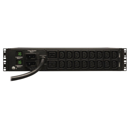 Eaton Tripp Lite Series 7.4kW Single-Phase Local Metered PDU, 230V Outlets (2-C19, 16-C13), IEC-309 230V 32A Blue, 12 ft. (3.66 m) Cord, 2U Rack-Mount, TAA — PDUMH32HV