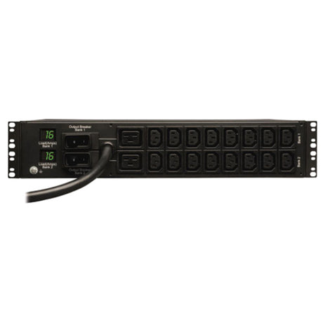 Eaton Tripp Lite Series 7.4kW Single-Phase Local Metered PDU, 230V Outlets (2-C19, 16-C13), IEC-309 230V 32A Blue, 12 ft. (3.66 m) Cord, 2U Rack-Mount, TAA — PDUMH32HV
