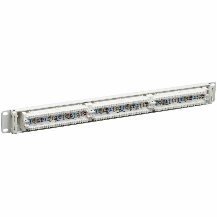 Eaton Tripp Lite Series 24-Port Cat6 Patch Panel - 4PPoE Compliant, 110/Krone, 568A/B, RJ45 Ethernet, 1U Rack-Mount, White, TAA — N252-P24-WH