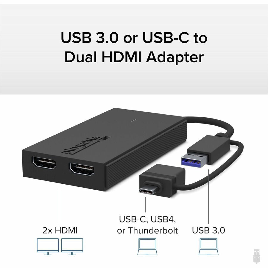 Plugable Dual Monitor Adapter for M1/M2/M3/M4 macOS Systems, Windows, ChromeOS. Broad Compatibility — UGA-HDMI-2S