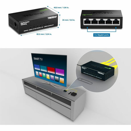 TRENDnet 5-Port Mini Gigabit Switch, TEG-S50g, GREENnet Technology, NDAA + TAA Compliant, Desktop Metal Ethernet Network Switch, 5 x Gigabit Ports, Fanless, Lifetime Protection, Black — TEG-S50G