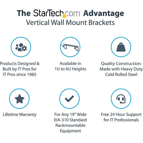 StarTech.com 1U 19in Steel Vertical Wall Mount Equipment Rack Bracket — RK119WALLV