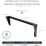 StarTech.com 1U 19in Steel Vertical Wall Mount Equipment Rack Bracket — RK119WALLV