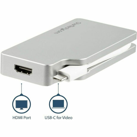 StarTech.com USB C Multiport Video Adapter 4K/1080p - USB Type C to HDMI, VGA, DVI or Mini DisplayPort Monitor Adapter - Silver Aluminum — CDPVGDVHDMDP