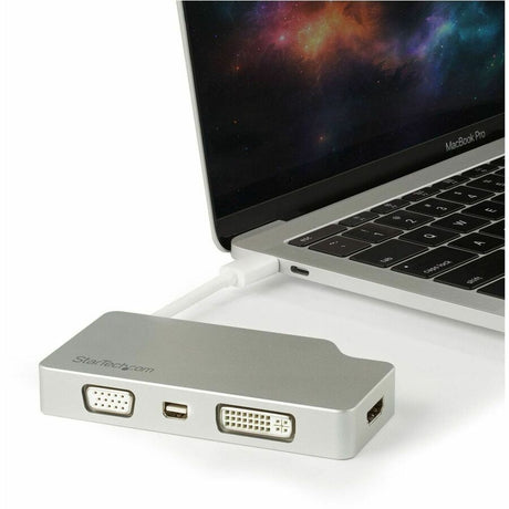 StarTech.com USB C Multiport Video Adapter 4K/1080p - USB Type C to HDMI, VGA, DVI or Mini DisplayPort Monitor Adapter - Silver Aluminum — CDPVGDVHDMDP