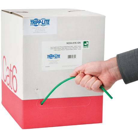 Eaton Tripp Lite Series Cat6 Gigabit Solid Core Plenum-Rated UTP CMP PVC Bulk Ethernet Cable, Green, 1000 ft. (304.8 m), TAA — N224-01K-GN
