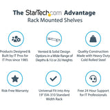 StarTech.com 1U Server Rack Cabinet Shelf - Fixed 10" Deep Cantilever Rackmount Tray for 19" Data/AV/Network Enclosure w/cage nuts, screws — CABSHELF1U10