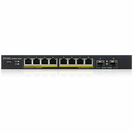 ZYXEL GS1900-10HP 8-Port Gigabit Smart Managed PoE Switch | 8 PoE+ Ports at 77W with 2 SFP Uplinks | Fanless — GS1900-10HP