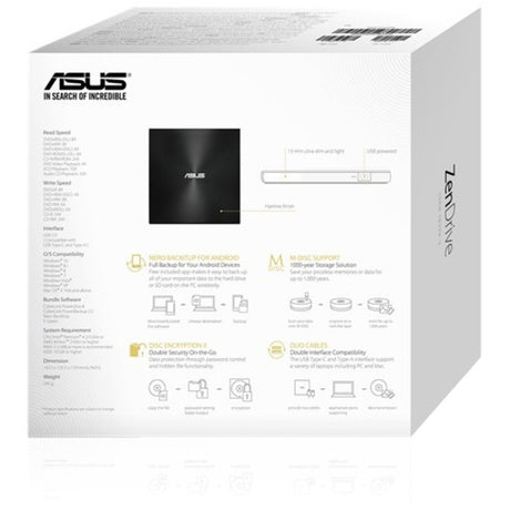 Asus ZenDrive SDRW-08U9M-U DVD-Writer - External - Black — SDRW-08U9M-U/BLK/G/AS/P2G