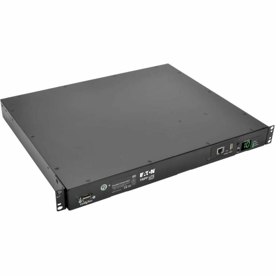 Eaton Tripp Lite Series 2.4kW Single-Phase Switched Automatic Transfer Switch PDU, Two 200-240V C14 Inlets, 10 C13 Outputs, 1U, TAA — PDUMH15HVATNET