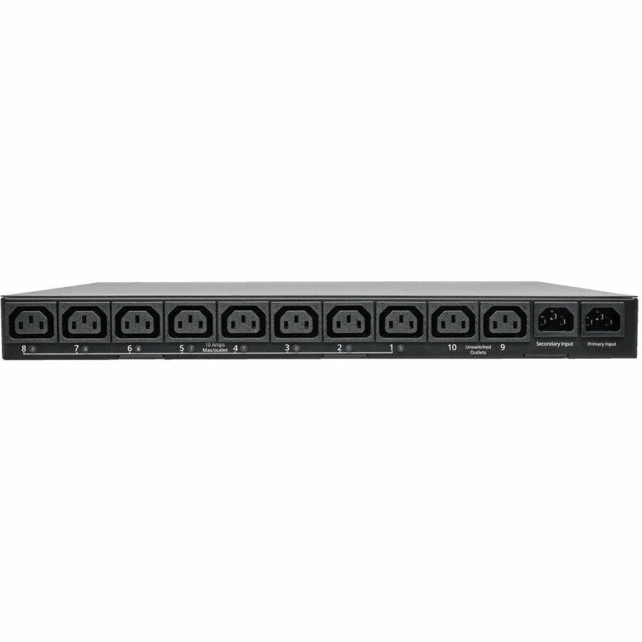 Eaton Tripp Lite Series 2.4kW Single-Phase Switched Automatic Transfer Switch PDU, Two 200-240V C14 Inlets, 10 C13 Outputs, 1U, TAA — PDUMH15HVATNET