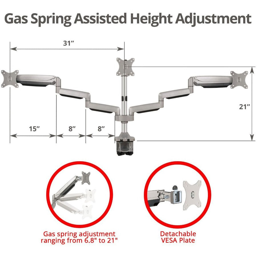 SIIG Triple Monitor Aluminum Gas Spring Desk Mount — CE-MT3611-S1