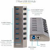StarTech.com 7-Port Self-Powered USB-C Hub with Individual On/Off Switch, Desktop/Laptop USB-C to USB-A Hub, USB Type C Hub w/Power Supply — 5G7AIBS-USB-HUB-NA